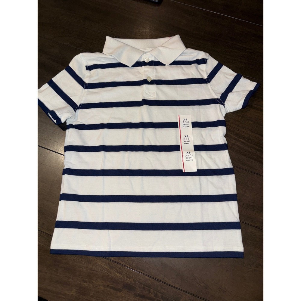 Cat & Jack Boys Striped Polo Shirt Navy White Short Sleeve XS 4-5 NWT